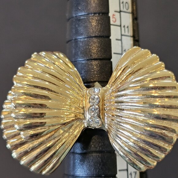 Lilly Pulitzer Gold Bow Cocktail Statement Ring Stretch Band One Size Rhinestone - Picture 8 of 11